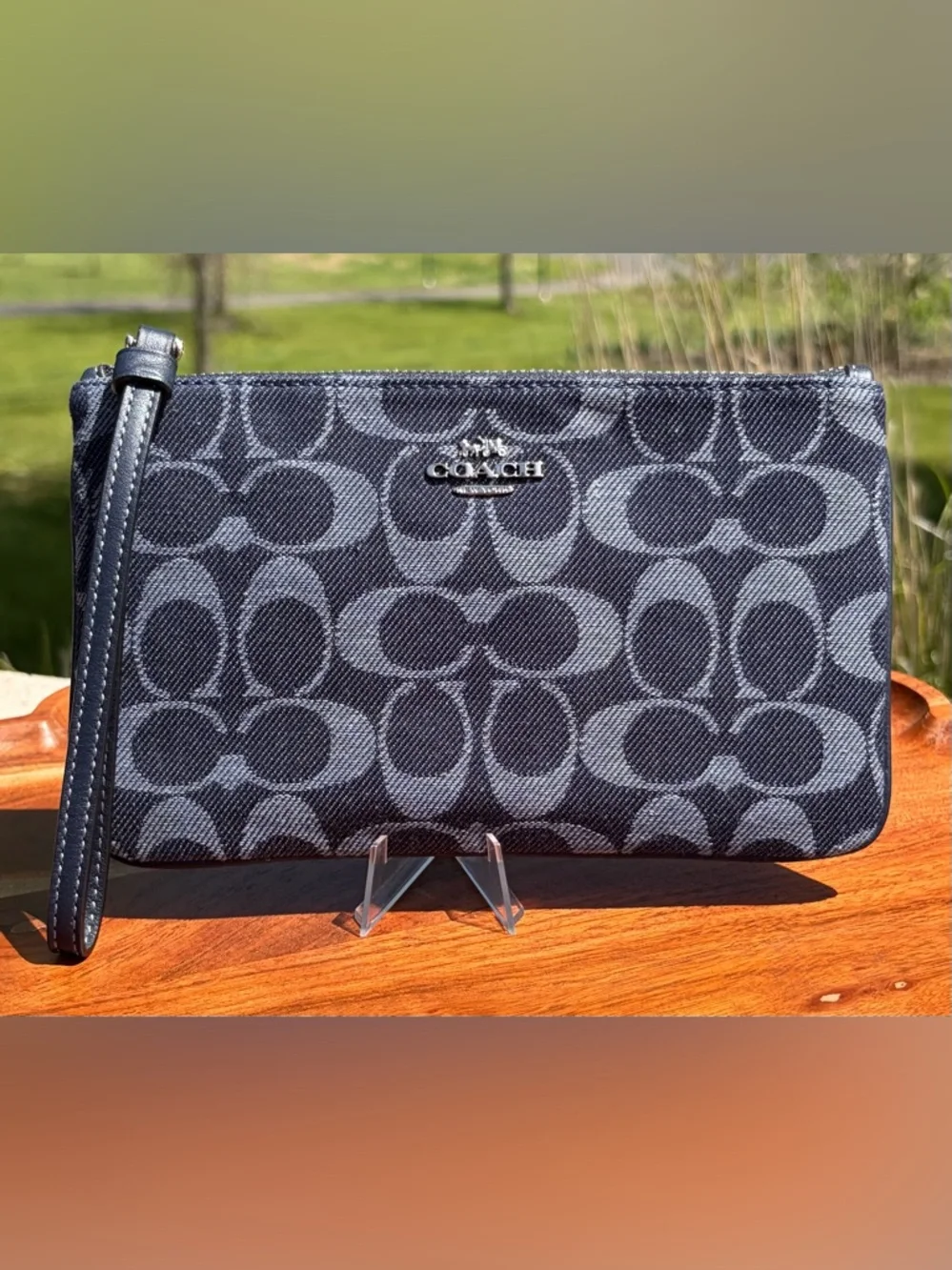 Coach Denim Signature Jacquard Large Wristlet F67587
